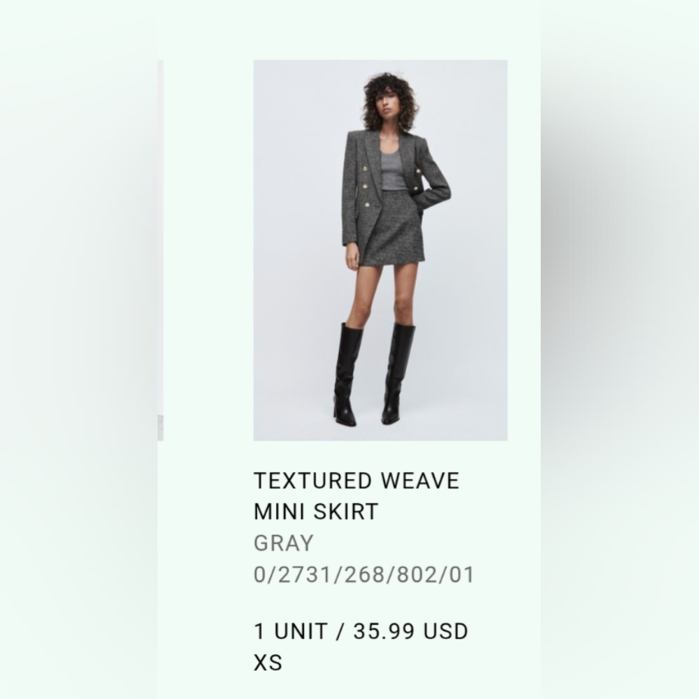 Zara Gray Textured Weave Mini Skirt